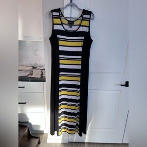 Frank Lyman Design Black, White & Yellow Striped Maxi Summer Dress Size 22